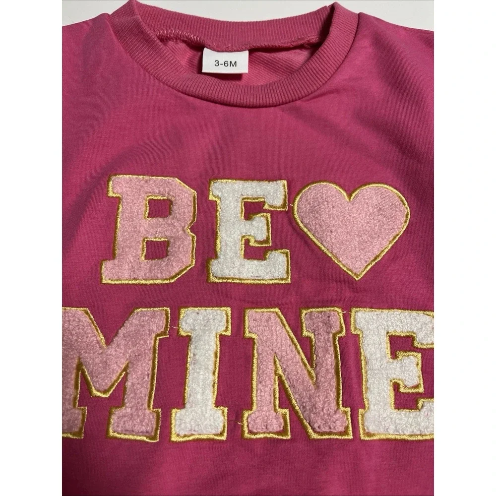 Be Mine Valentines Baby Outfit Size 0-3 Months Hot Pink‎ Embroidered